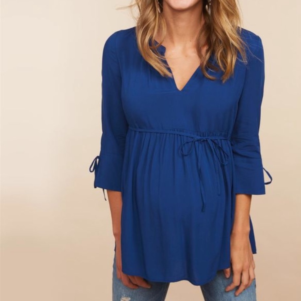Motherhood Maternity Blue Tie Sleeve Blouse S